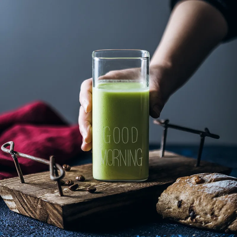 Good Morning 400 мл Черно белая прозрачная креативная квадратная чашка для кофе и