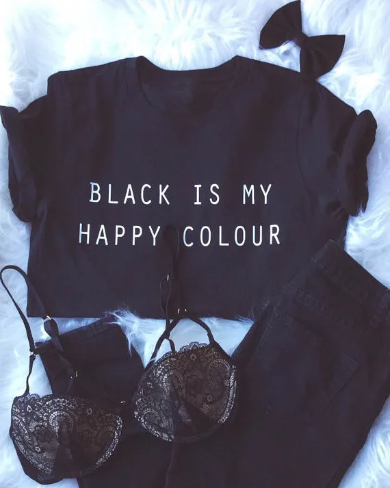 &quotЧерный мой счастливый Цвет&quot Tumblr блогер Instagram Happy Цвет рубашка Женская мода