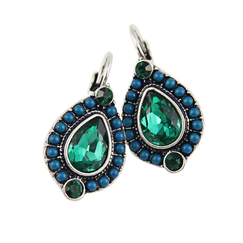 Blue Новые женские этнические винтажные разноцветные бусы большой зажим со стразами серьги для женщин модные ювелирные изделия - Окраска металла: Blue