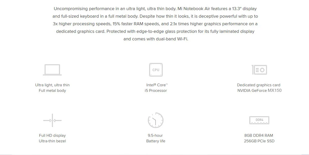 Xiaomi Mi ноутбук Air 13,3 Windows 10 ноутбук Intel Core i5-8250U 2,5 ГГц 8 ГБ ОЗУ 256 ГБ SSD датчик отпечатков пальцев двойной WiFi