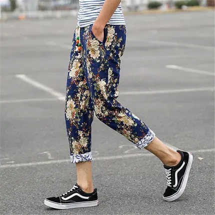 

2017 plus-size breathable linen ankle length trousers male casual pants summer loose The singer's clothing M-5XL