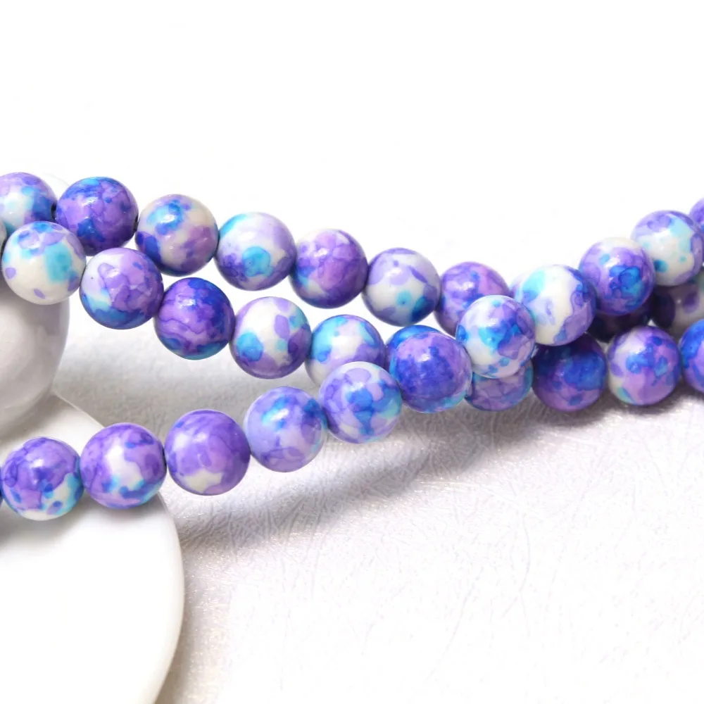 Оптовая продажа бусины из фиолетового натурального белого камня с рисунком