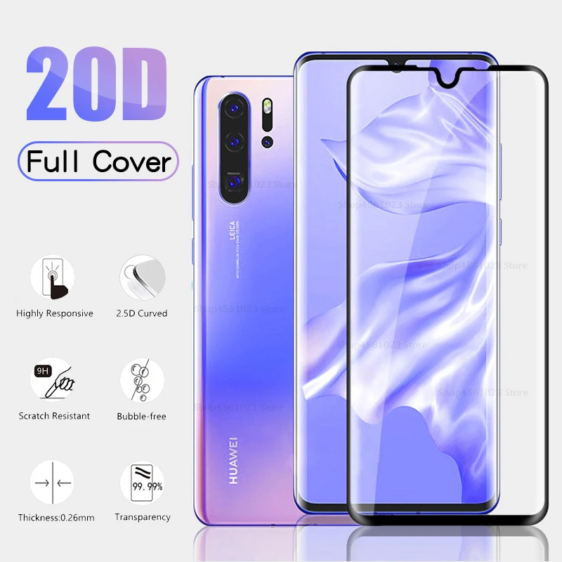 Защитное стекло 20D закаленное для Huawei P30 P20 Pro Lite Mate 10 20 Защитная пленка P Smart 2019 HD
