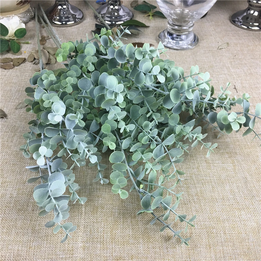 Plastic Eucalyptus branch Artificial Flower arrangment faux foliage for wedding decoration green leaves fake plant