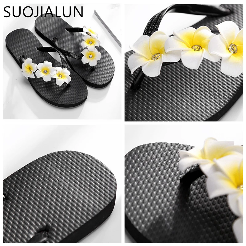 SUOJIALUN/женские шлепанцы; летние пляжные сандалии; модные пляжные шлепанцы с цветочным рисунком; нескользящие шлепанцы; Вьетнамки; женская обувь
