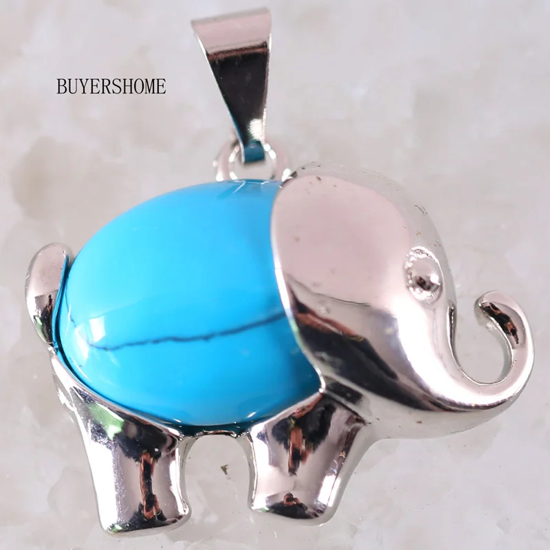 Животное слон натуральный камень шарик зеленый авантюрин Малахит Howlite Кристалл Ляпис Золотой Тигровый глаз кулон 1 шт - Окраска металла: Blue Turqoise