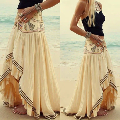 

New Women Fashion Hippy Bohemian Style Beach Irregular Evening Party Long Skirt