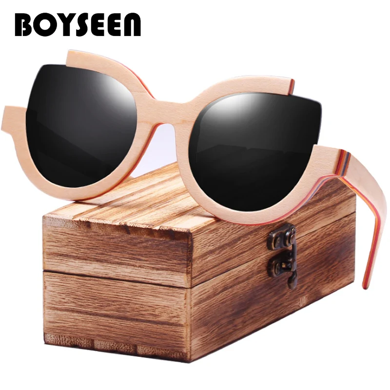 

BOYSEEN Retro Wood Sunglasses Men Bamboo Sunglass Women Brand Design Sport Goggles Gold Mirror Sun Glasses Shades lunette HB02