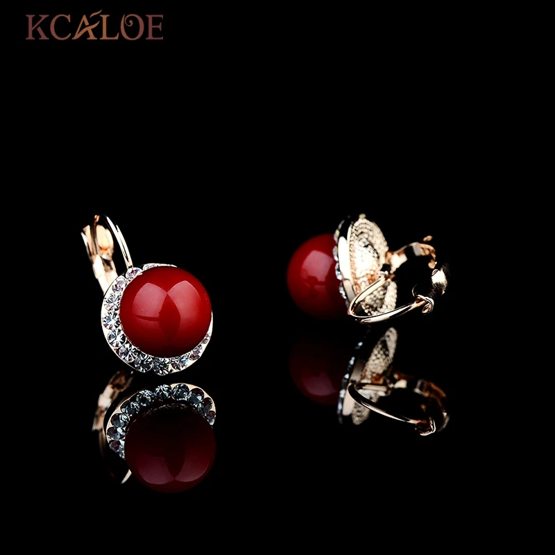 KCALOE Серьги Из Имитацией Красного Коралла Для Женщин Белый Кристалл Круглые