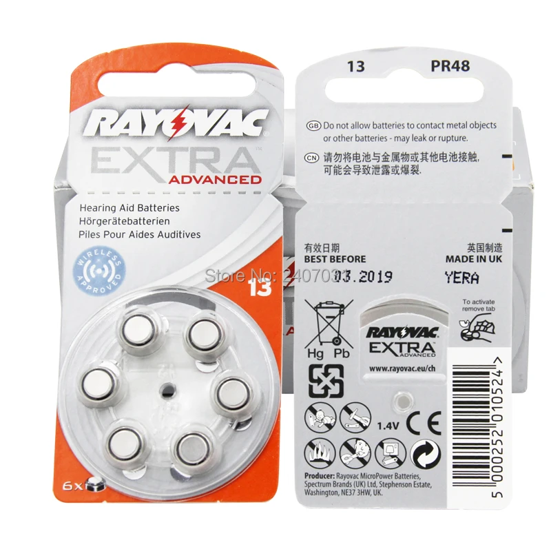 60 шт. батарейки для слуховых аппаратов Rayovac Аккумулятор Zinc Air 13/P13/PR48 BTE. Бесплатная