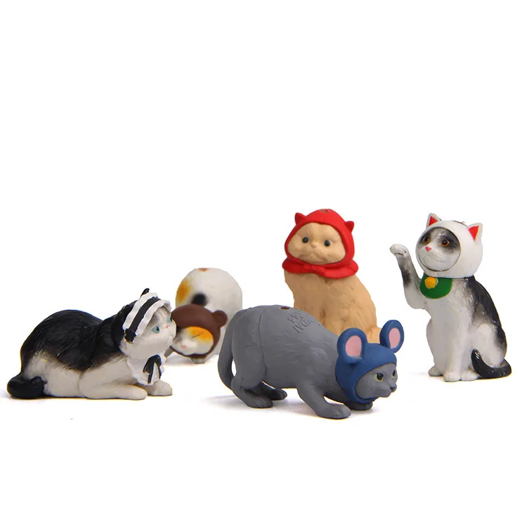 5 шт./лот мультяшная кошка фигурки игрушка животное мини одежда шляпа косплей