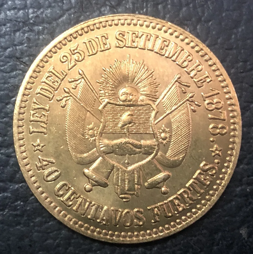 1879 Аргентина 40 Centavos Fuertes шаблон медная КОПИЯ монета 27 мм | Дом и сад