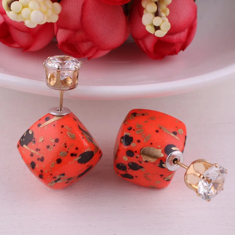 Женские серьги с двойными кристаллами 13 видов цветов Геометрические Квадратные