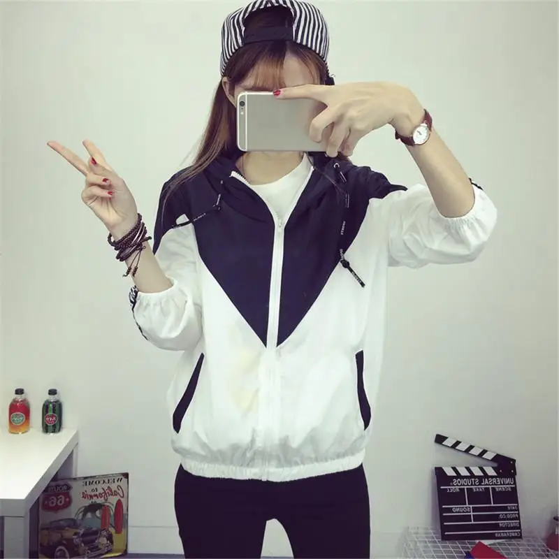2018 Hooded Two Tone Windbreaker Jacket Patchwork Jackets Women Color Block Fall Fashion Casual Outerwear Baseball jacket | Женская