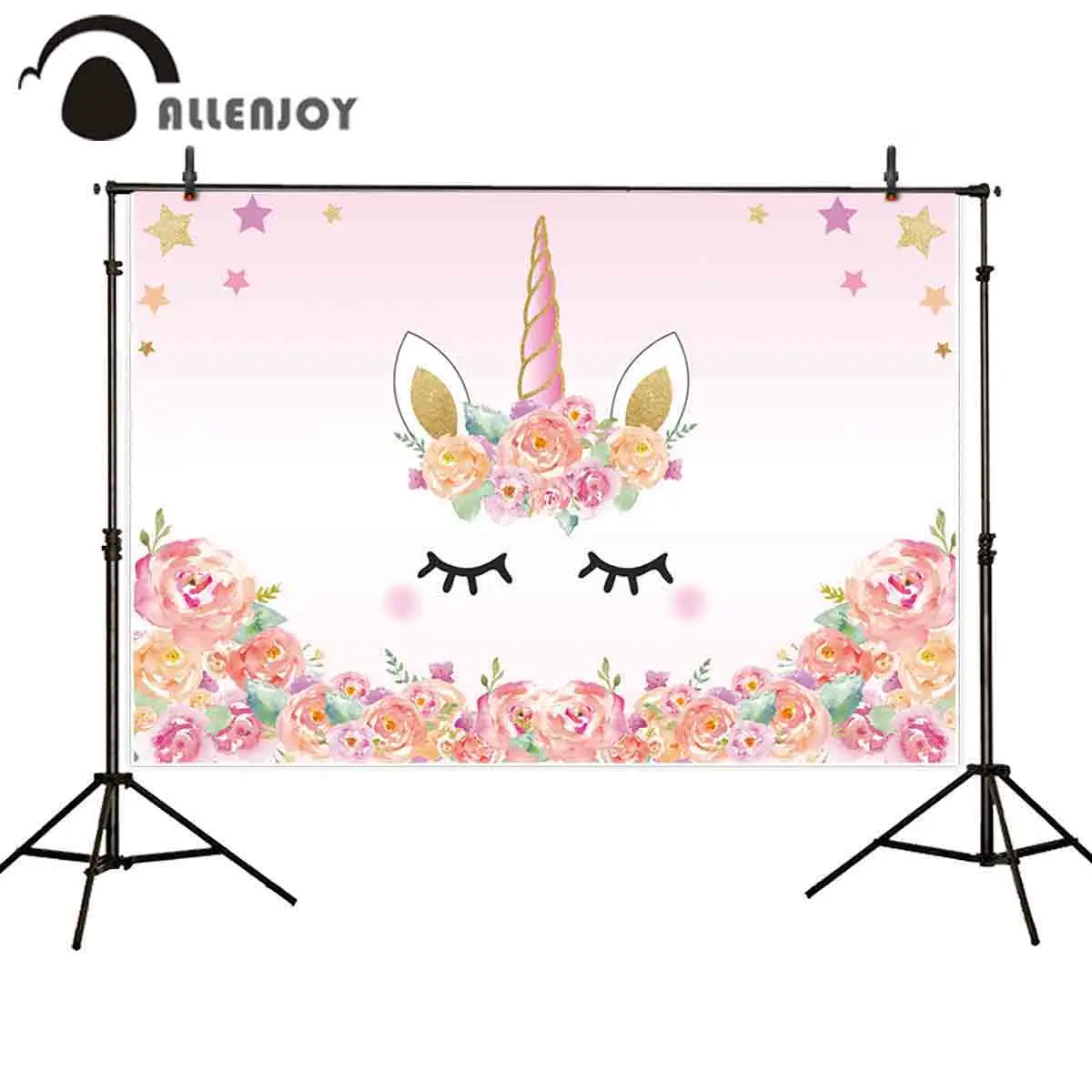 

Allenjoy Unicorn background pink flower star birthday party photography backdrop girl photocall child photophone decor custom