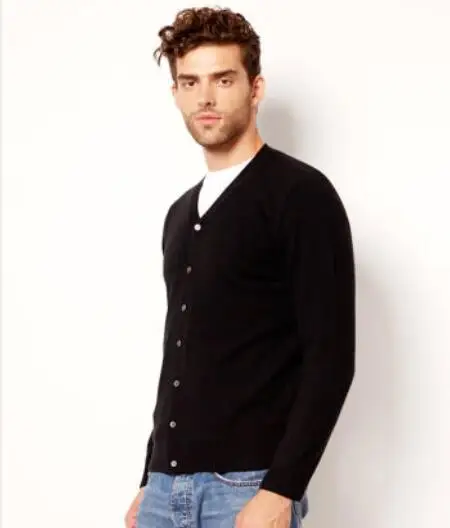 Мужской свитер из 100% кашемира черного цвета Модный Фиолетовый кардиган с