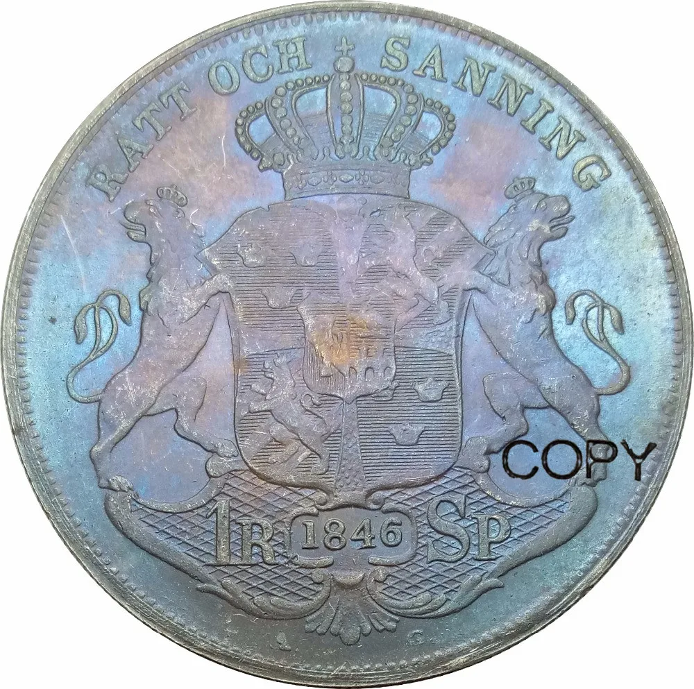 Швеция 1 Riksdaler Specie Оскар I маленькая голова 1846 AG 90% серебряные копии монет|coin coins|coin