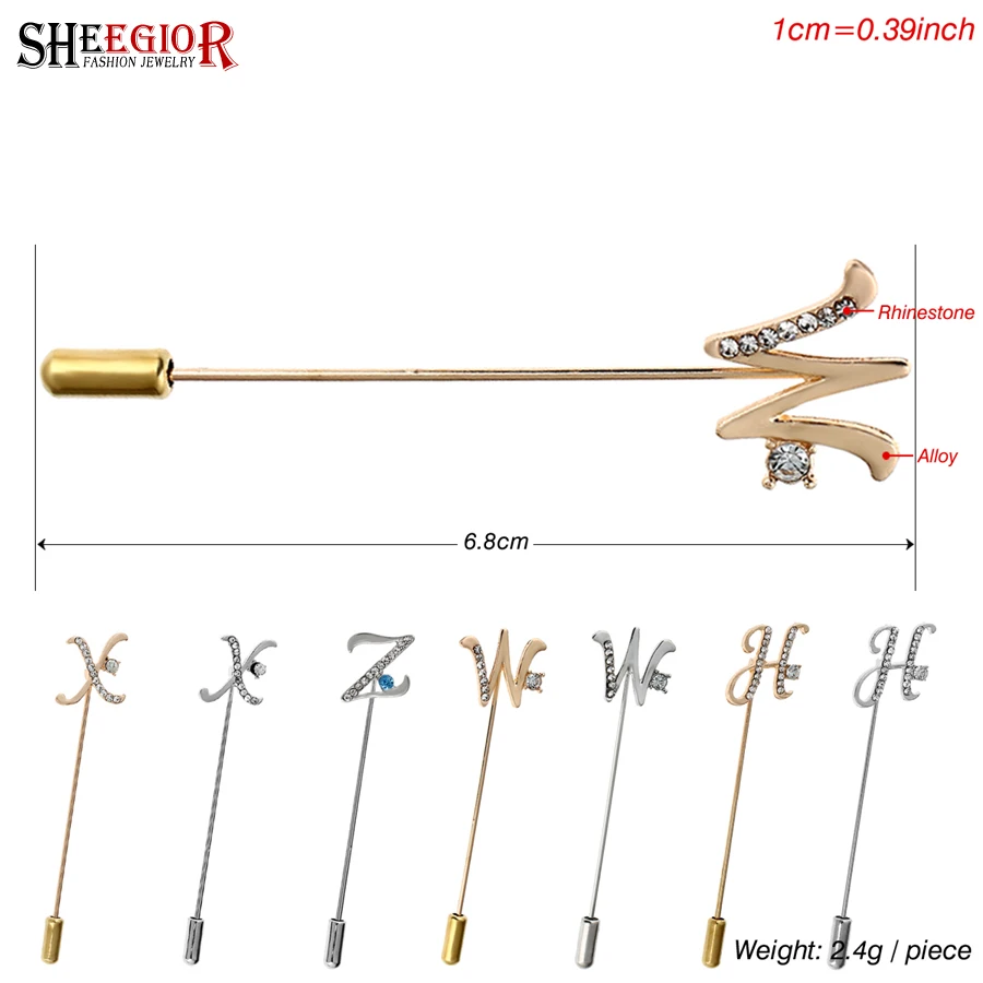 SHEEGIOR новая брошь для воротника с надписью X H W Z, длинные Броши для женщин, покрытые золотом и серебром, модные ювелирные броши, мужские нагрудные булавки