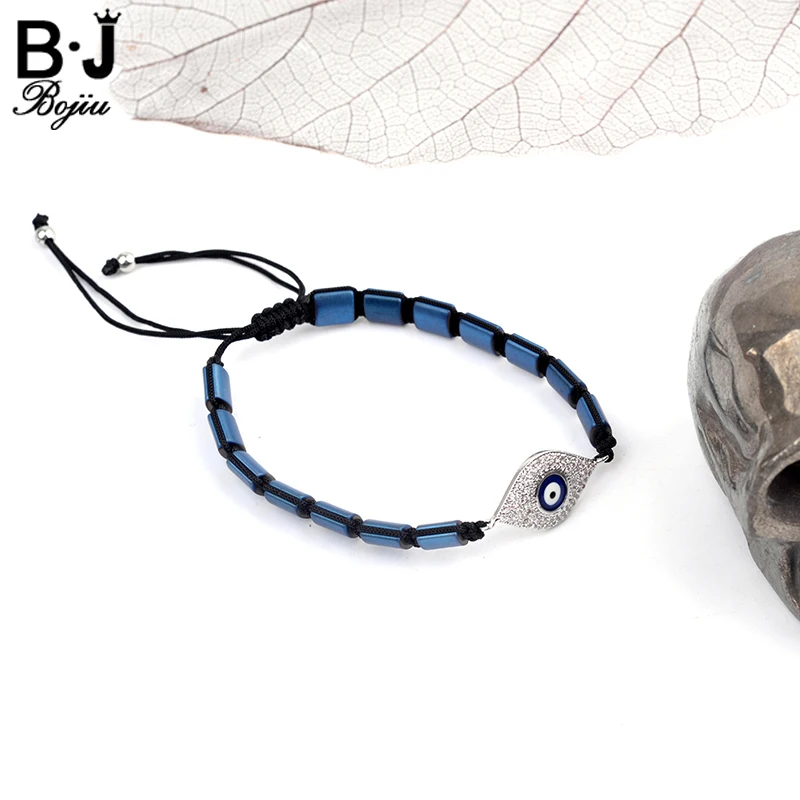 

Bojiu Men Jewelry Evil Eyes Blue Natural Stone Crystal Rhinestone Pendant Knotted Braided Rope Bracelet Men Pulsera Hombre MBC59