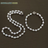 small baroque tissue nucleated flameball pearls bracelet charm necklace set white freshwater pearls screw thread summer jewelry