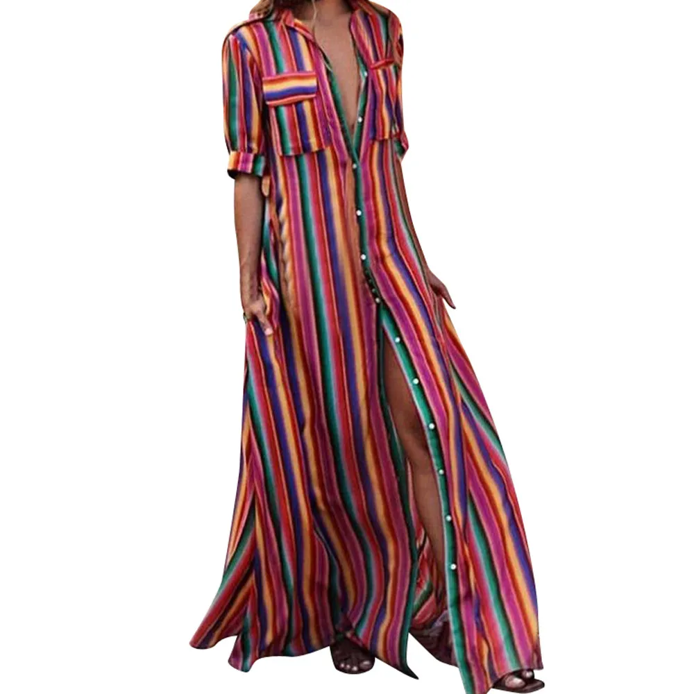 Женское летнее платье женское элегантное Полосатое разноцветное свободное на