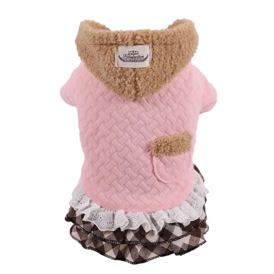 Зимняя одежда для собак маленьких теплая флисовая толстовка с капюшоном и рюшами