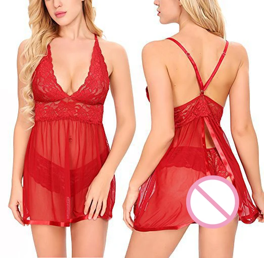 Сексуальное женское белье прозрачное Сетчатое кружевное Babydoll Chemises платье порно