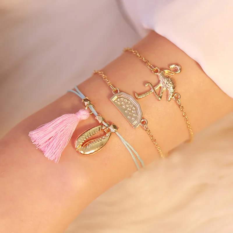 Новая подвеска Фламинго браслет для женщин модный в виде ракушки с рисунком