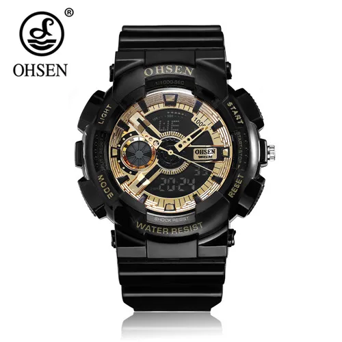 Black Топ продаж OHSEN новые модные цифровые спортивные часы мужские кварцевые наручные часы с резиновым ремешком белый 50 м водонепроницаемый светодиодный часы Relogios - Цвет: Black