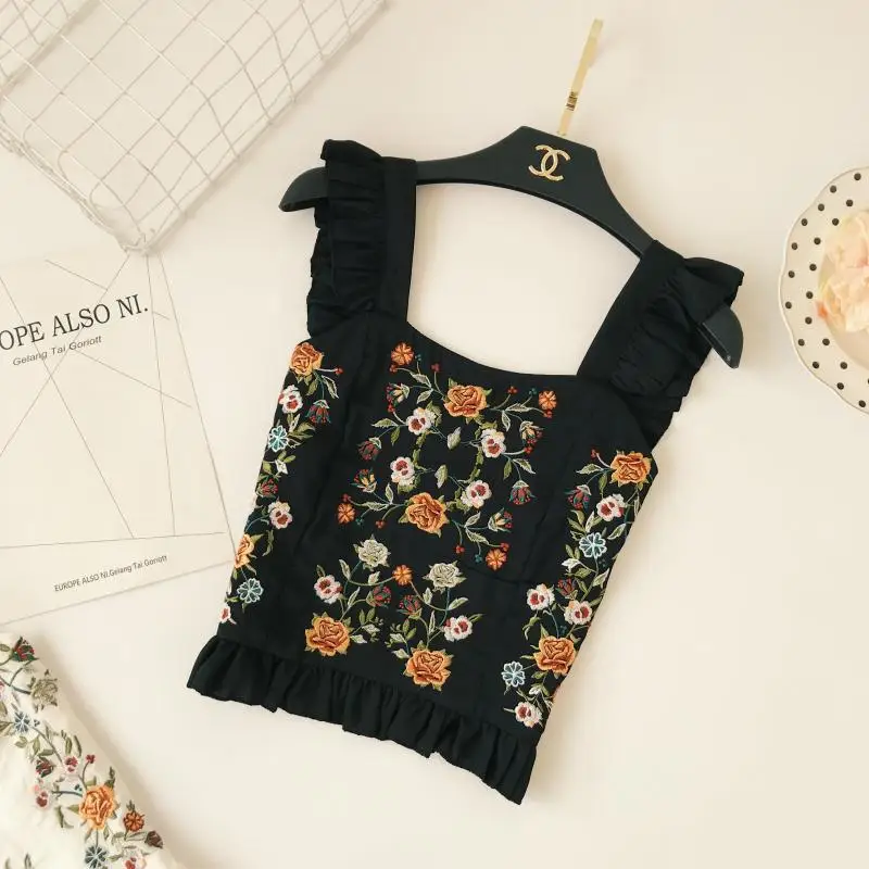 Женские сексуальные майки без бретелек с ушками и вышивкой Boho, топы, регулируемые, летние,, тонкие, милые, женские блузки