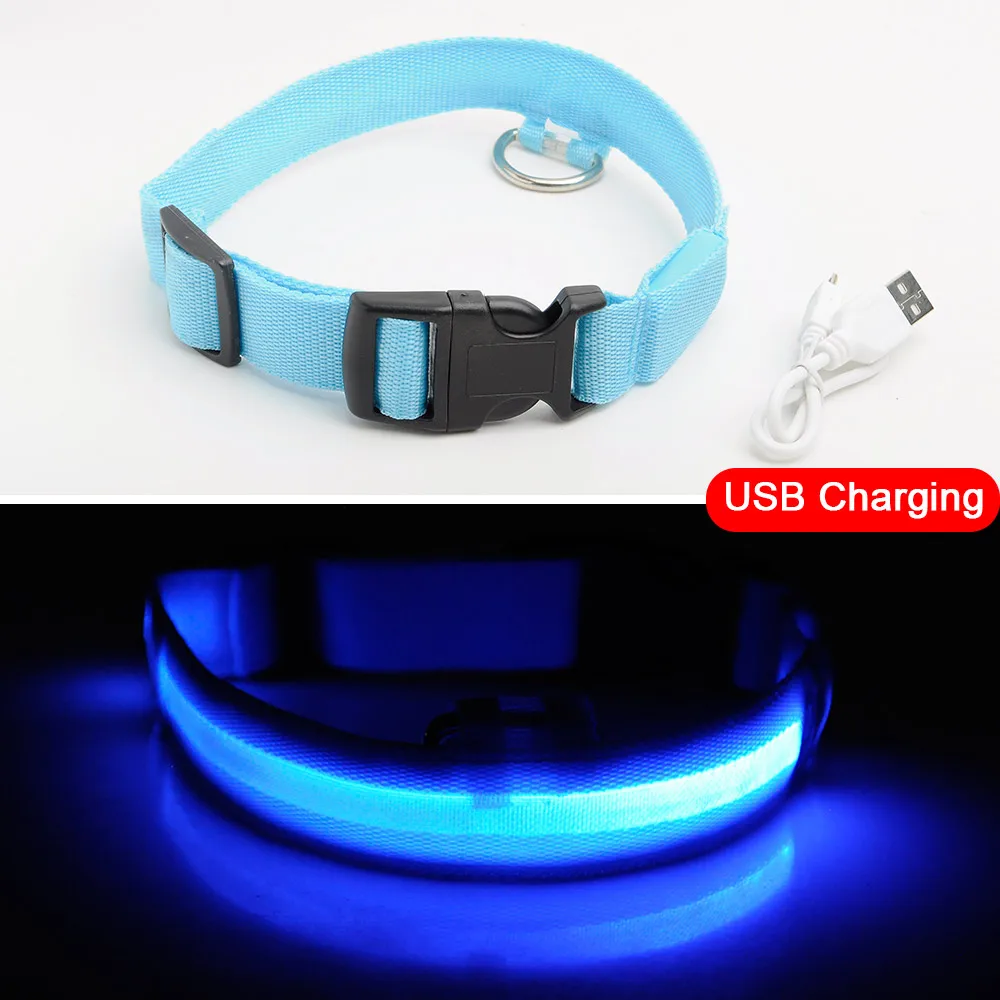 Blue USB Charging Зарядка через usb светодиодный ошейник для собак, функция "антипотеря/Избегайте автомобильной аварии, ошейник для собак, щенков, ошейник LED снабжение товары для домашних животных - Цвет: Blue USB Charging