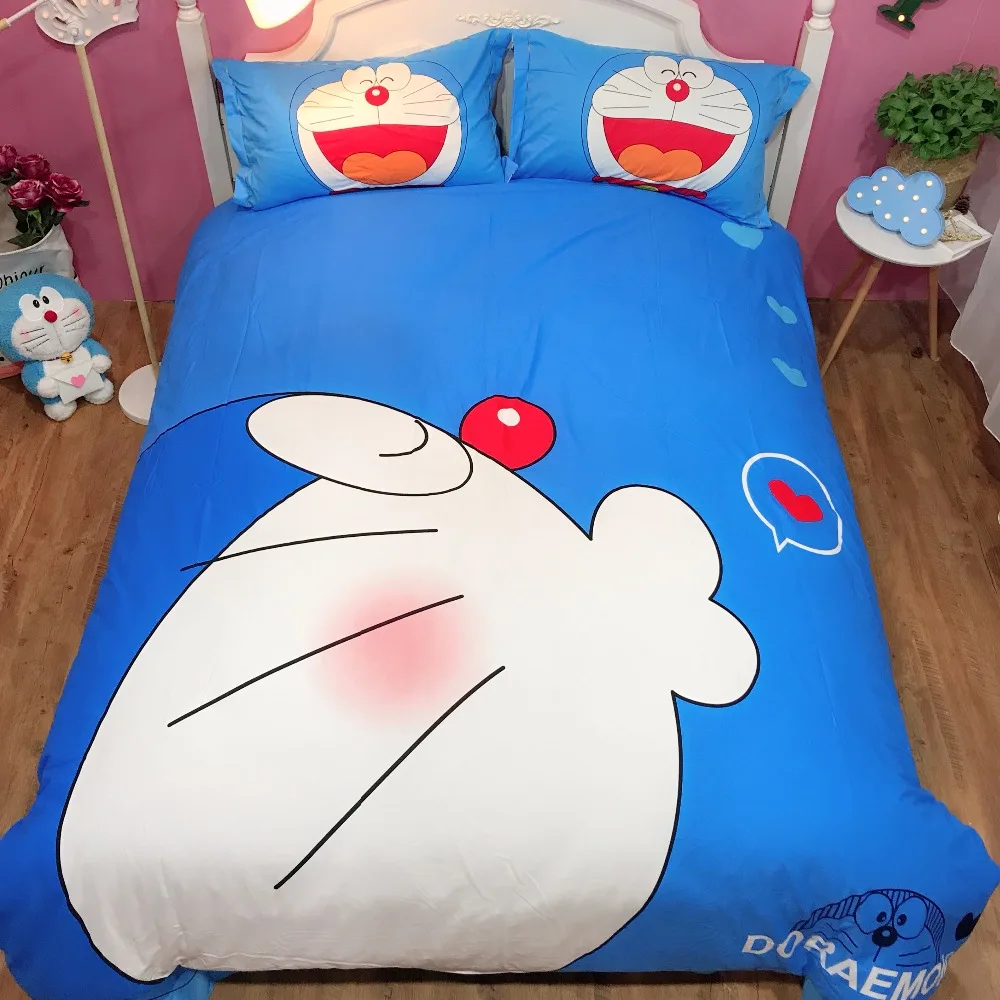 Модный мультяшный Кот 3d набор постельных принадлежностей для дома Doraemon Печатный дети спальня хлопок постельное белье 4 шт. пододеяльник простыня наволочки