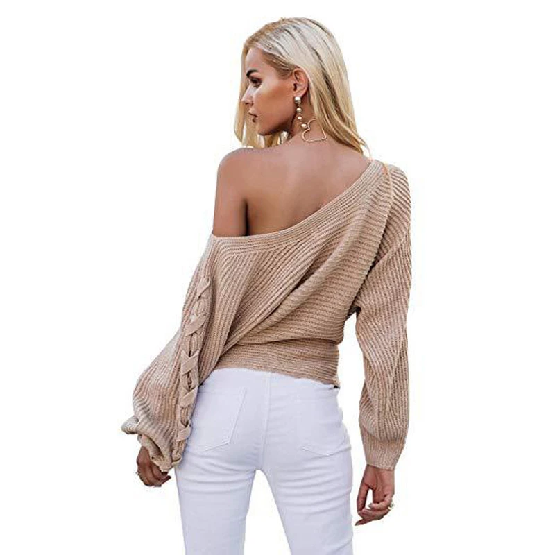 Europe Sexy Knitted Sweater Slash Neck Women Batwing Sleeve Sweaters Loose Solid Long Jumper Outerwear Pullover Street | Женская одежда