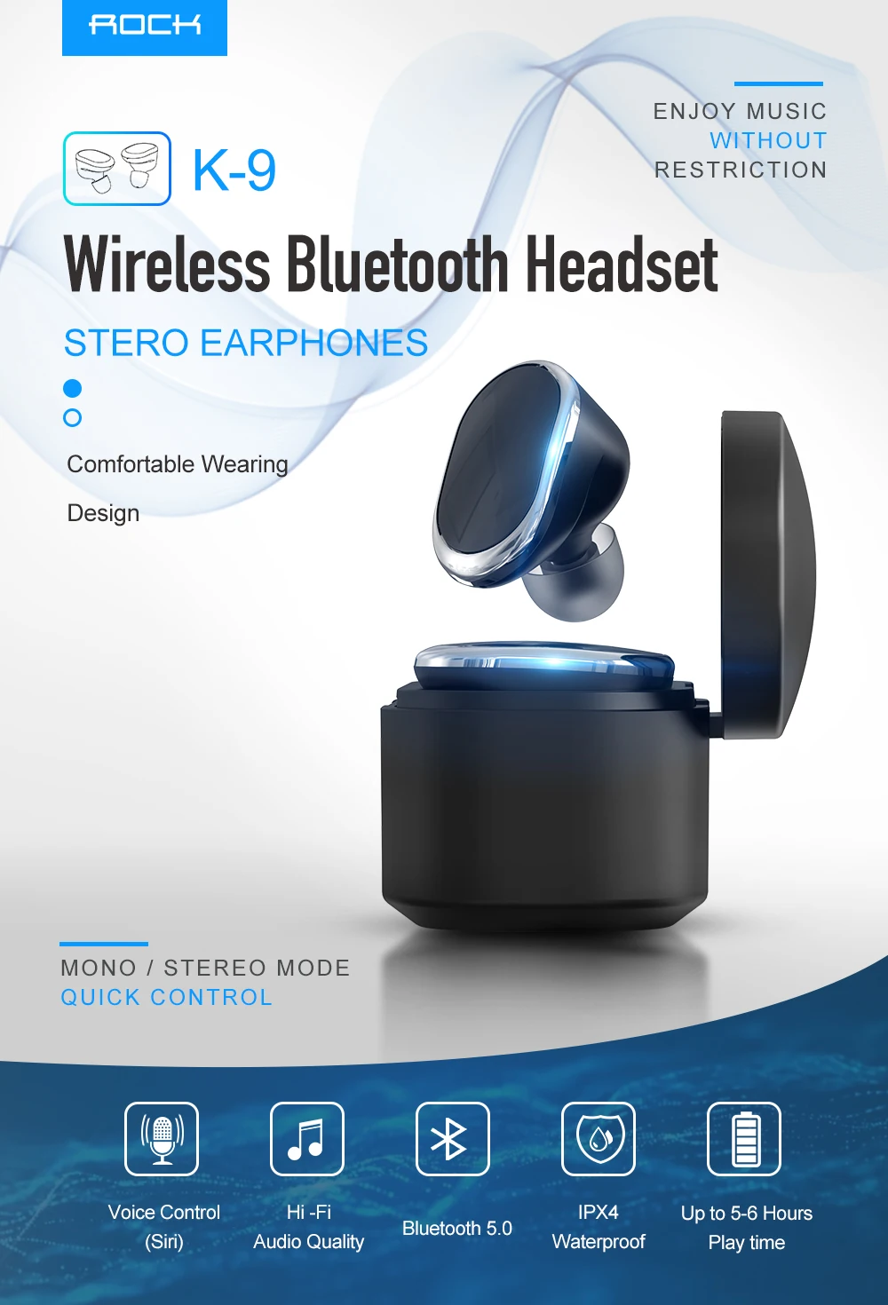 ROCK Bluetooth 5,0 наушники TWS Беспроводные Hi-Fi стерео наушники сенсорное управление наушники с микрофоном для samsung iPhone Xiaomi