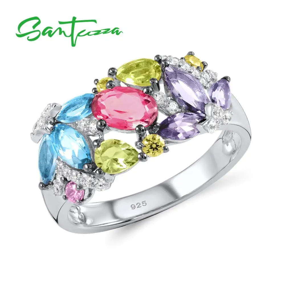 Женское серебряное кольцо SANTUZZA из серебра 925 пробы с разноцветными камнями и