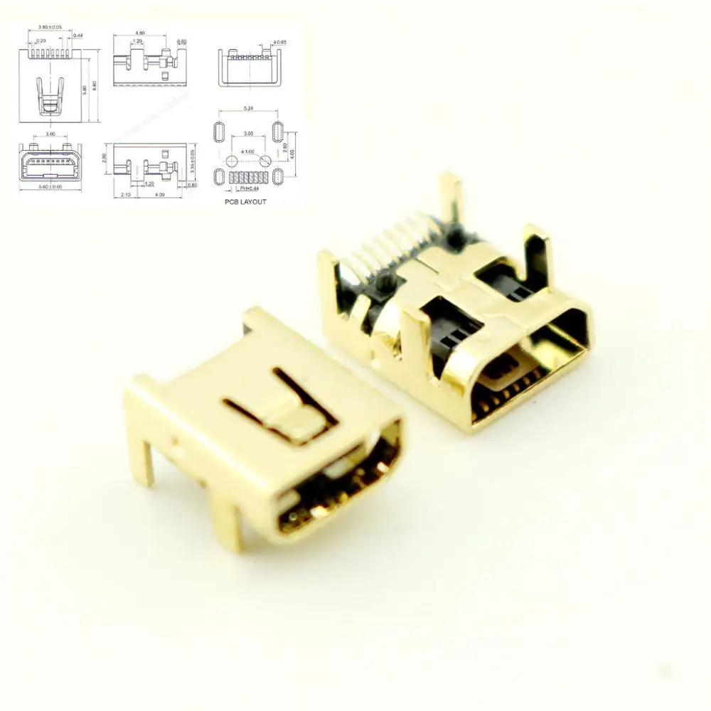 100 шт. позолоченные мини-USB-разъёмы 8 контактов | Компьютеры и офис