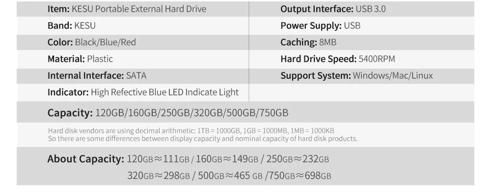 KESU 2," Портативный внешний жесткий диск USB 3,0 120 Гб 160 Гб 250 ГБ 320 ГБ 500 750 1 ТБ 2 т жесткий диск Externo накопитель на жестком диске для PS4/Xbox One