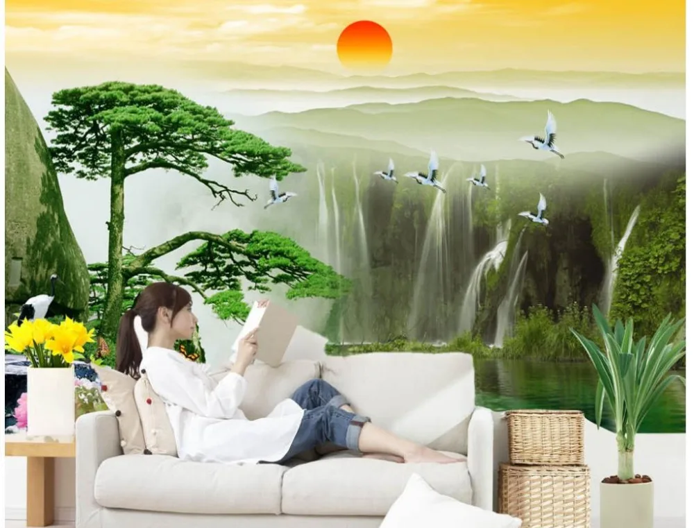 3d фото на заказ настенный бумажный журавль приветственная песня пейзаж обои