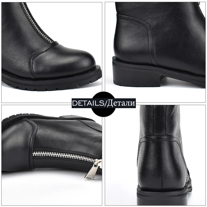 WETKISS Thick Med Heels Women Ankle Boots Round Toe Zip Footwear Pu Warm Female Boot Platform Shoes Woman 2018 Winter New Black | Обувь
