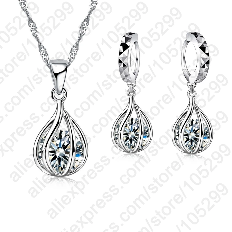 

Party Wedding Jewelry Sets Necklace Earrings 925 Sterling Silver Women Noble New Pendant Cubic Zirconia Fast Shipping