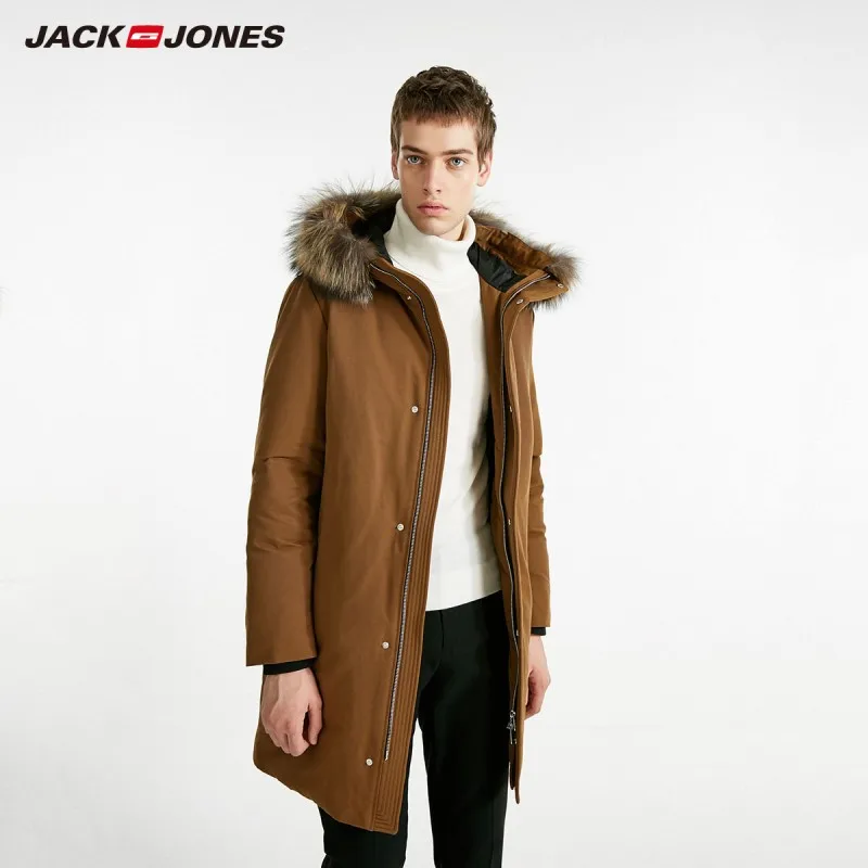 JackJones мужской зимний длинный пуховик с капюшоном и воротником из лисьего меха