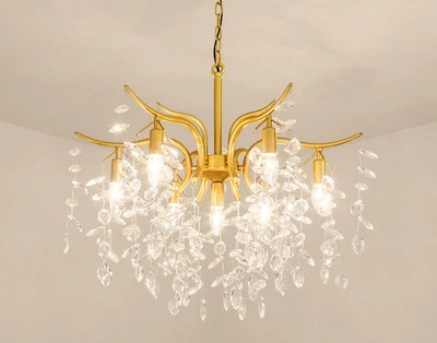 7 light Современный минималистичный светильник для гостиной, столовой, креативная художественная люстра, Европейская спальня, Золотая хрустальная люстра, светильник - Цвет абажура: 7 light