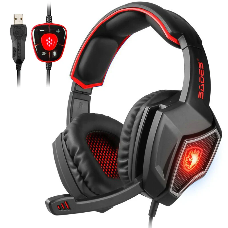 Игровые наушники SADES USB гарнитура для компьютерных игр звук 7 1 микрофон с