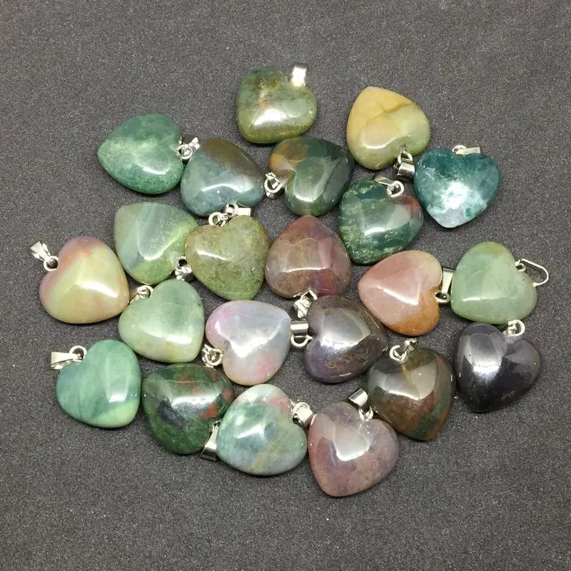 Камень сердце Шарм 16 мм кулон 15 видов цветов Мода Кристалл Опал Сердолик для DIY