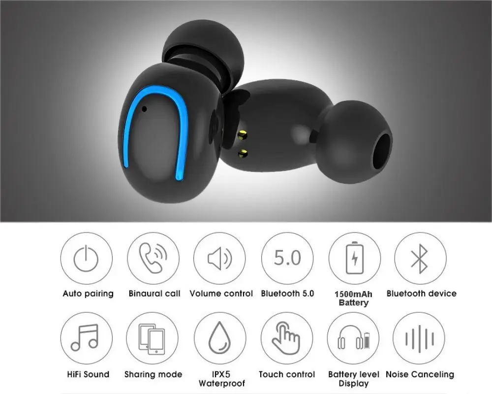 Новинка Bluetooth 5,0, наушники TWS, беспроводные наушники IPX5, водонепроницаемые наушники, Спортивная стереогарнитура, глубокий бас, для iphone, samsung, HBQ