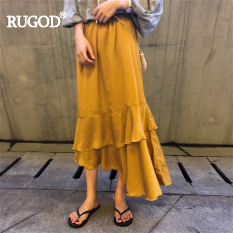 Женская шифоновая Асимметричная юбка RUGOD однотонная длинная с оборками