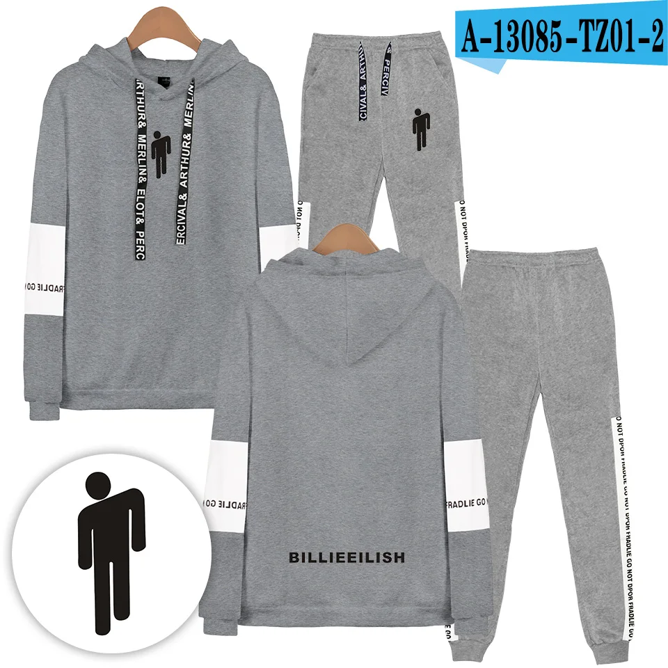 gray Billieeilish billie eilish Женский комплект 2 шт. толстовки в стиле хип-хоп женские/мужские модные крутые повседневные спортивные костюмы с капюшоном - Цвет: gray