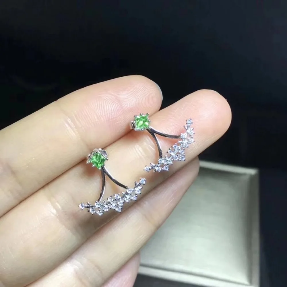 Женские серьги-Клипсы из серебра 2 7 пробы с натуральным зелёным камнем |