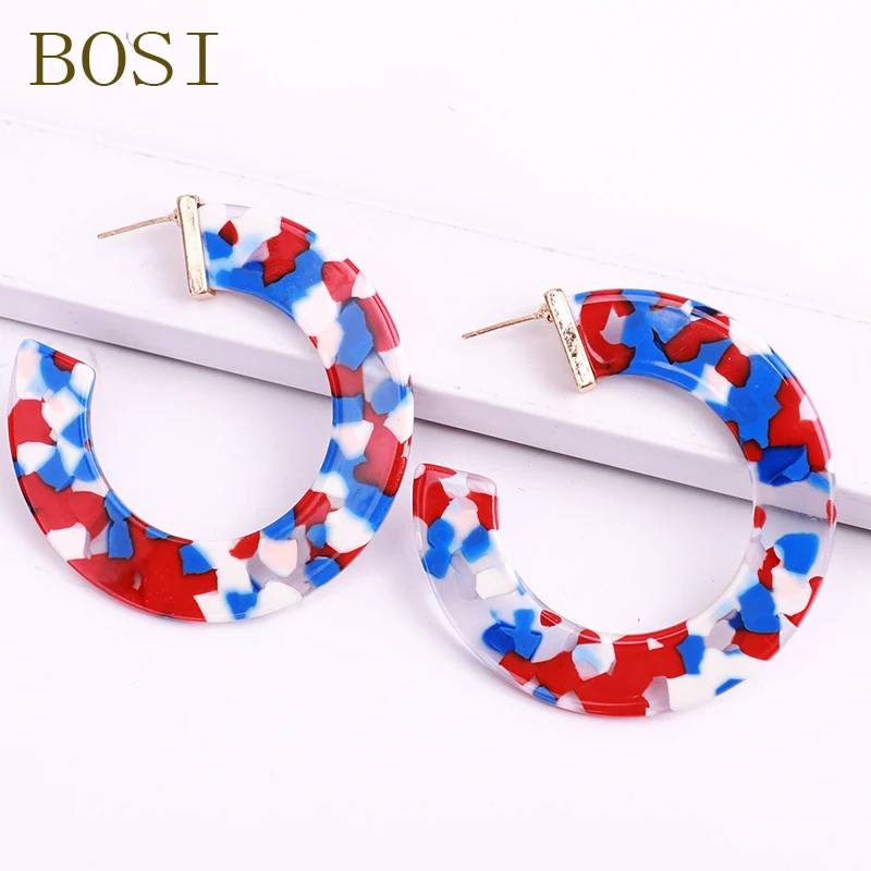 Серьги акриловые Boho большой круг Мода для женщин геометрические Висячие красочные серьги из сплава ацетат эффектное