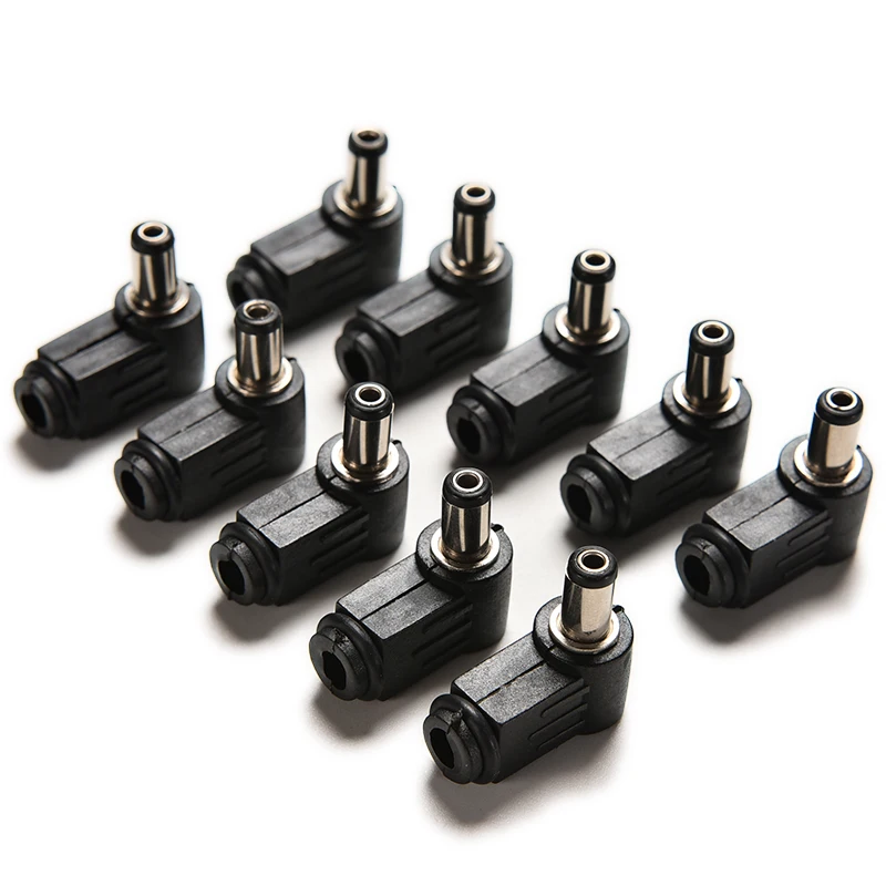 

Black 10PCS 90 Degree Right Angle 2.1x5.5mm 2.1mm DC Power Cable Male Plug Socket Soldering Cord Tip Adapter Connector